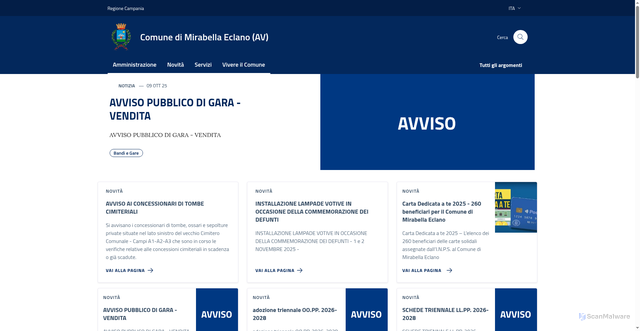 Security scan screenshot of https://comune.mirabellaeclano.av.it/