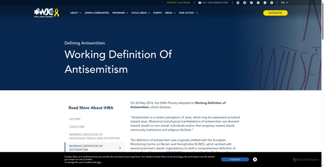 Security scan screenshot of https://www.worldjewishcongress.org/en/working-definition-of-antisemitism