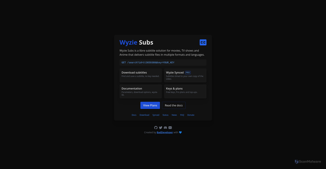 Security scan screenshot of https://sub.wyzie.ru