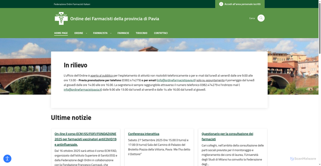 Security scan screenshot of https://www.ordinefarmacistipavia.it/