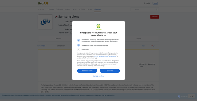 Security scan screenshot of https://betsapi.com/ts/3356/Samsung-Lions