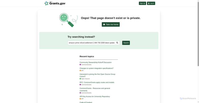 Security scan screenshot of https://forum.simpler.grants.gov/t/amazon-prime-refund-settlement-1-844-750-2509-latest-update/5940