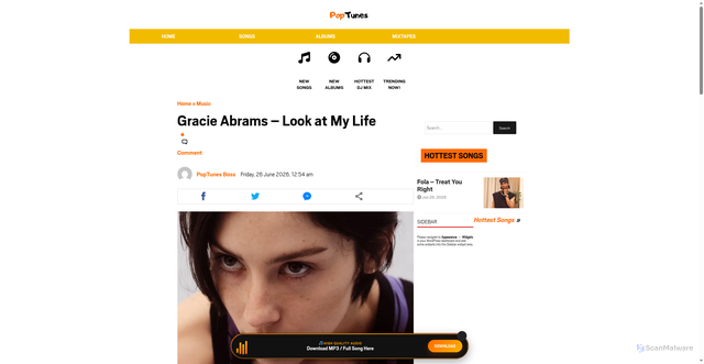 Security scan screenshot of https://www.poptunes.com.ng/gracie-abrams-look-at-my-life-2/