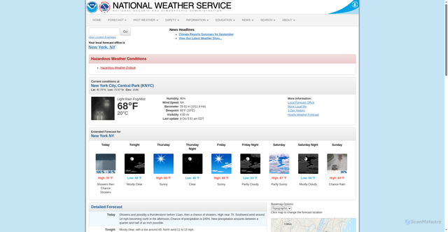 Security scan screenshot of https://forecast.weather.gov/MapClick.php?lat=40.71593&lon=-73.99419