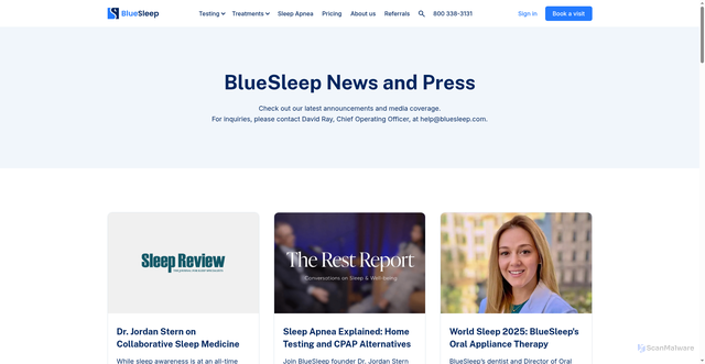 Security scan screenshot of https://www.bluesleep.com/news