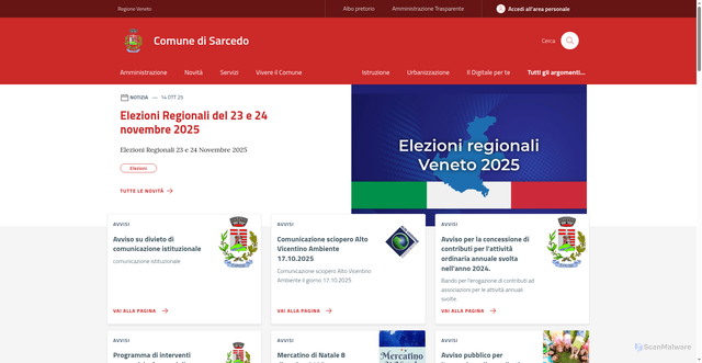 Security scan screenshot of https://www.comune.sarcedo.vi.it/