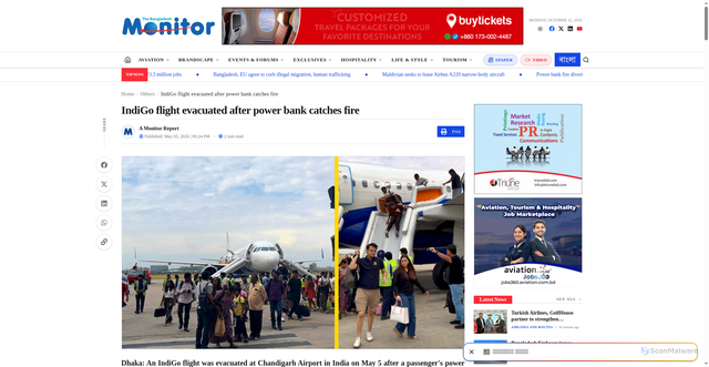 Security scan screenshot of https://www.bangladeshmonitor.com.bd/en/indigo-flight-evacuated-after-power-bank-catches-fire