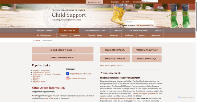Security scan screenshot of https://www.doj.state.or.us/child-support/
