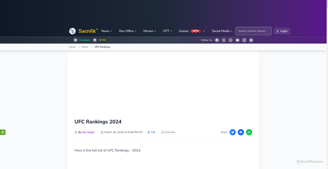 Security scan screenshot of https://www.sacnilk.com/news/UFC_Rankings