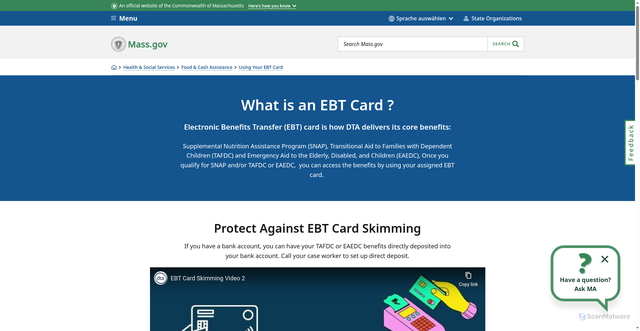 Security scan screenshot of https://www.mass.gov/welcome-to-ebt