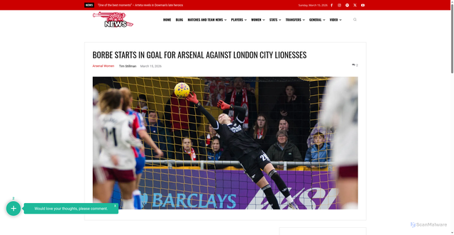 Security scan screenshot of https://arseblog.news/2026/03/borbe-starts-in-goal-for-arsenal-against-london-city-lionesses/