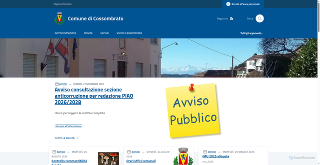 Security scan screenshot of https://www.comune.cossombrato.at.it/