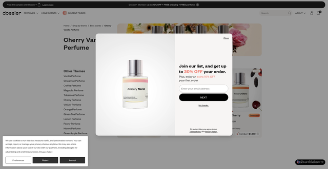 Security scan screenshot of https://dossier.co/collections/sbt-cherry-vanilla-perfume?srsltid=AfmBOorbH9YyNXWCECzrgVUW696yvDhIkIUKnTW4E0XQIyxxiv9ShkiY
