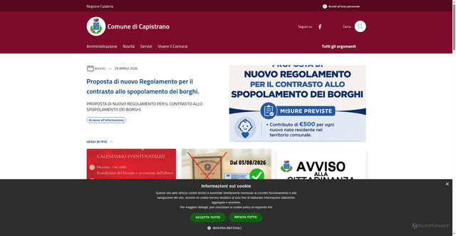 Security scan screenshot of https://www.comune.capistrano.vv.it