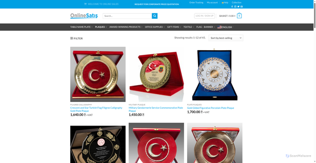 Security scan screenshot of https://onlinesatis.com.tr/tabak-plaketler/