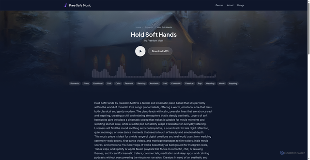 Security scan screenshot of https://freesafemusic.pages.dev/tracks/hold-soft-hands/