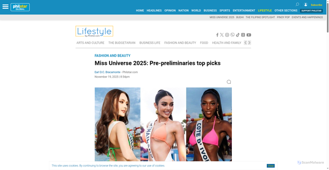 Security scan screenshot of https://www.philstar.com/lifestyle/fashion-and-beauty/2025/11/19/2488488/miss-universe-2025-pre-preliminaries-top-picks