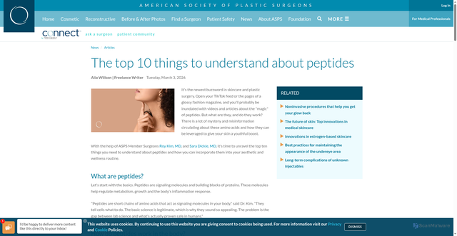 Security scan screenshot of https://www.plasticsurgery.org/news/articles/the-top-10-things-to-understand-about-peptides