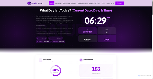 Security scan screenshot of https://clocktoday.net/