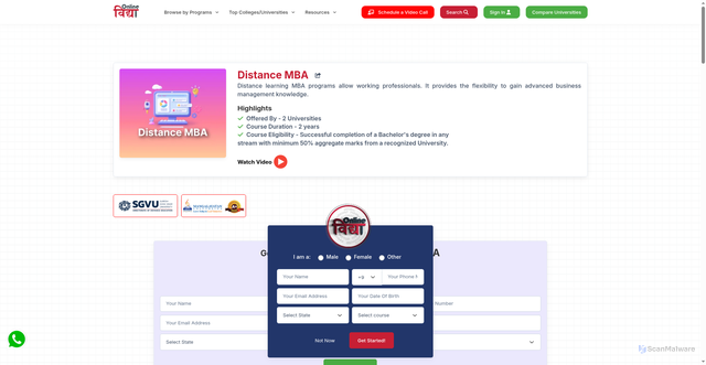 Security scan screenshot of http://onlinevidyaa.com/courses/distance-mba