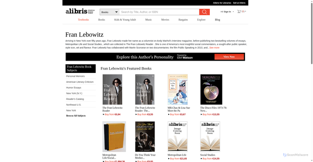 Security scan screenshot of https://www.alibris.com/search/books/author/Fran-Lebowitz