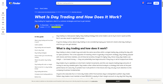 Security scan screenshot of https://www.finder.com/stock-trading/day-trading