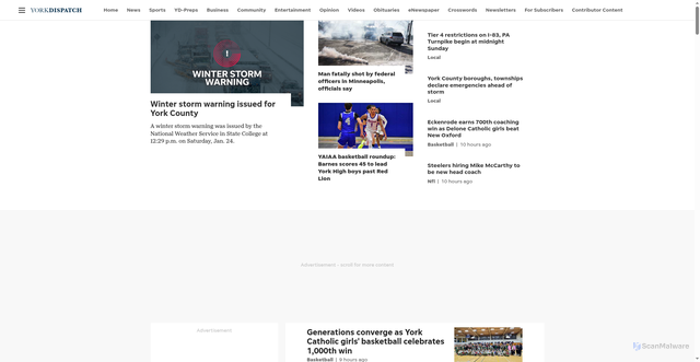 Security scan screenshot of https://www.yorkdispatch.com