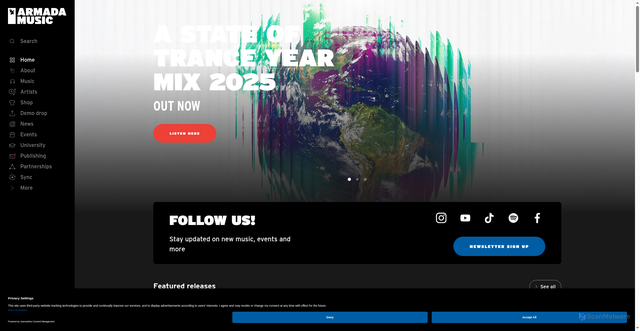 Security scan screenshot of https://www.armadamusic.com/
