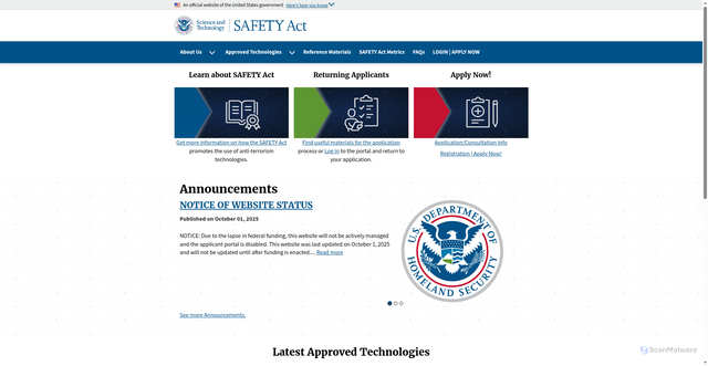 Security scan screenshot of https://www.safetyact.gov/