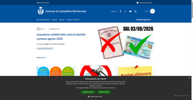 Security scan screenshot of https://www.comune.castellettomonferrato.al.it/