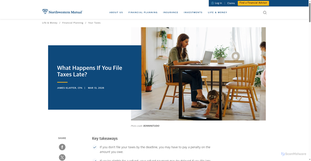 Security scan screenshot of https://www.northwesternmutual.com/life-and-money/what-happens-if-you-file-taxes-a-day-late/