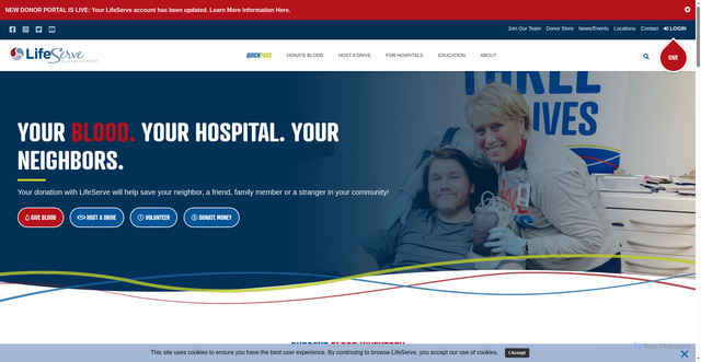 Security scan screenshot of https://www.lifeservebloodcenter.org/