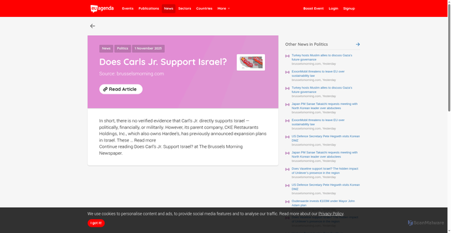 Security scan screenshot of https://euagenda.eu/news/900747