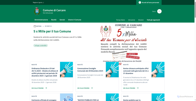 Security scan screenshot of https://comune.carcare.sv.it/