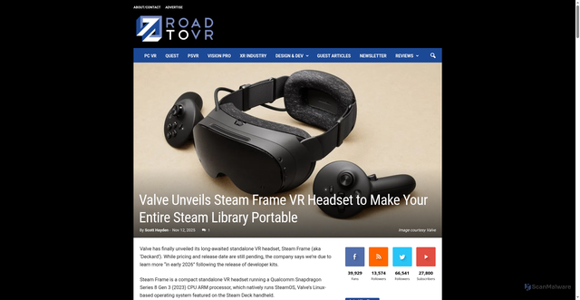 Security scan screenshot of https://www.roadtovr.com/valve-steam-frame-release-date-price-specs/