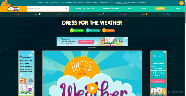Security scan screenshot of https://www.abcya.com/games/dress_for_the_weather