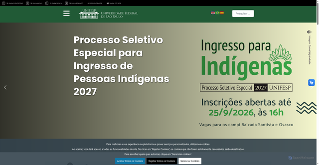 Security scan screenshot of http://www.unifesp.br/