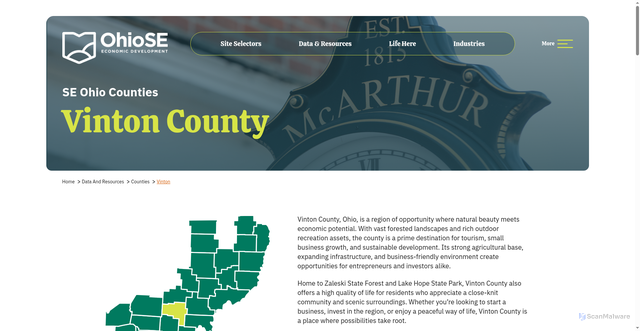 Security scan screenshot of https://www.ohiose.com/data-and-resources/counties/vinton