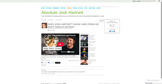 Security scan screenshot of https://joshhartnett.com/video/does-josh-hartnett-know-lines-from-his-most-famous-movies