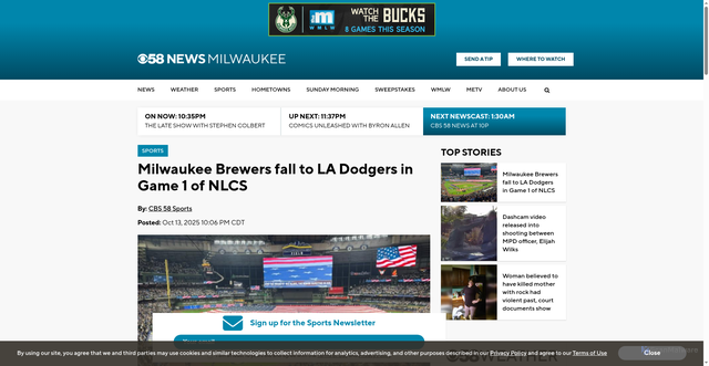 Security scan screenshot of https://cbs58.com/news/milwaukee-brewers-fall-to-la-dodgers-in-game-1-of-nlcs