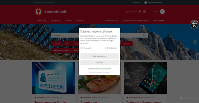 Security scan screenshot of https://www.comune.vandoies.bz.it/de