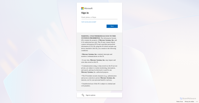 Security scan screenshot of https://1mercury-my.sharepoint.us