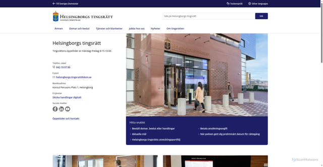 Security scan screenshot of https://www.helsingborgstingsratt.domstol.se