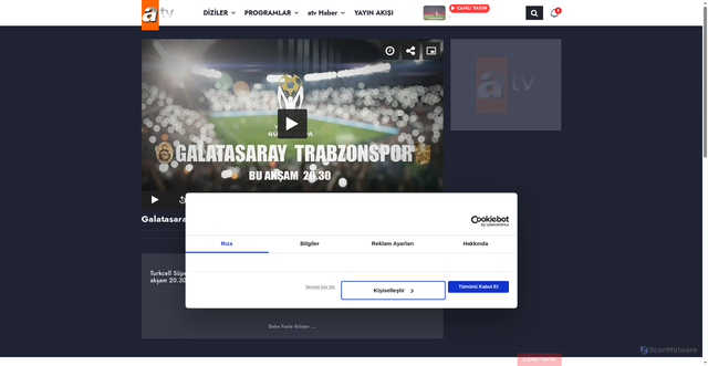 Security scan screenshot of https://www.atv.com.tr/diger/galatasaray-trabzonspor/ozelvideo/izle