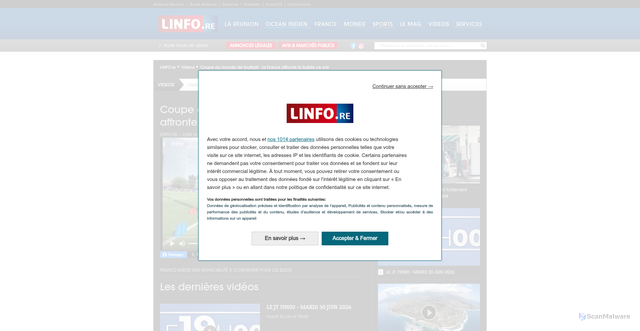 Security scan screenshot of https://www.linfo.re/videos/toutes-nos-videos/coupe-du-monde-de-football-la-france-affronte-la-suede-ce-soir