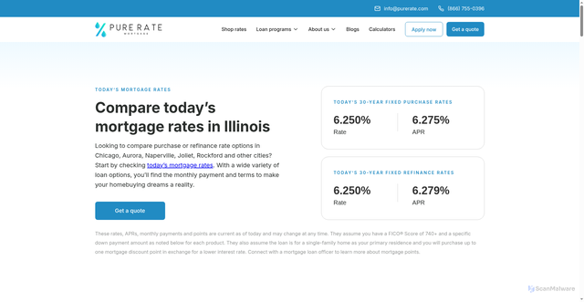 Security scan screenshot of https://www.purerate.com/todaysrates/illinois