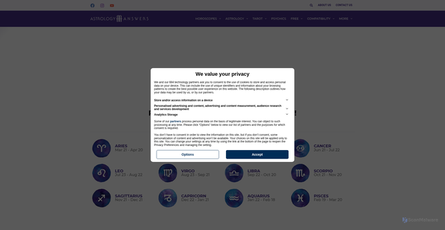 Security scan screenshot of https://www.astrologyanswers.com/