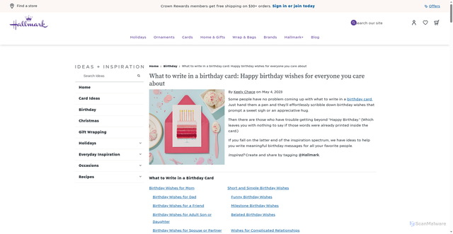 Security scan screenshot of https://ideas.hallmark.com/articles/birthday-ideas/birthday-wishes/