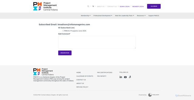Security scan screenshot of https://pmicic.org/em-unsub?em=kmadison%40infomanagerinc.com