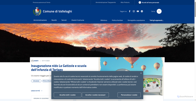 Security scan screenshot of https://www.comune.vallelaghi.tn.it/